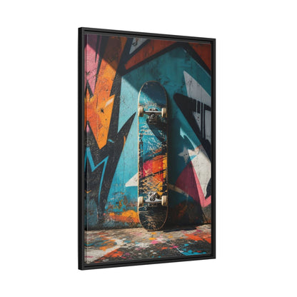 Side Mockup 13. Sports Skateboard Colorful Skateboard shown as framed canvas print