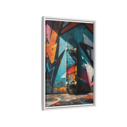 Side Mockup 1. Sports Skateboard Colorful Skateboard shown as framed canvas print