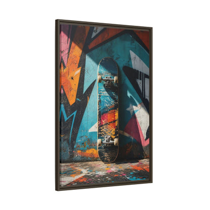 Main Mockup. Sports Skateboard Colorful Skateboard shown as framed canvas print