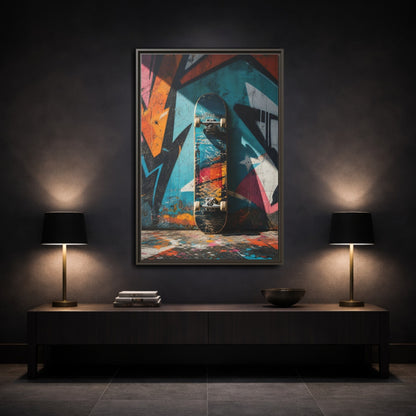 Mockup 3. Sports Skateboard Colorful Skateboard shown as framed canvas print