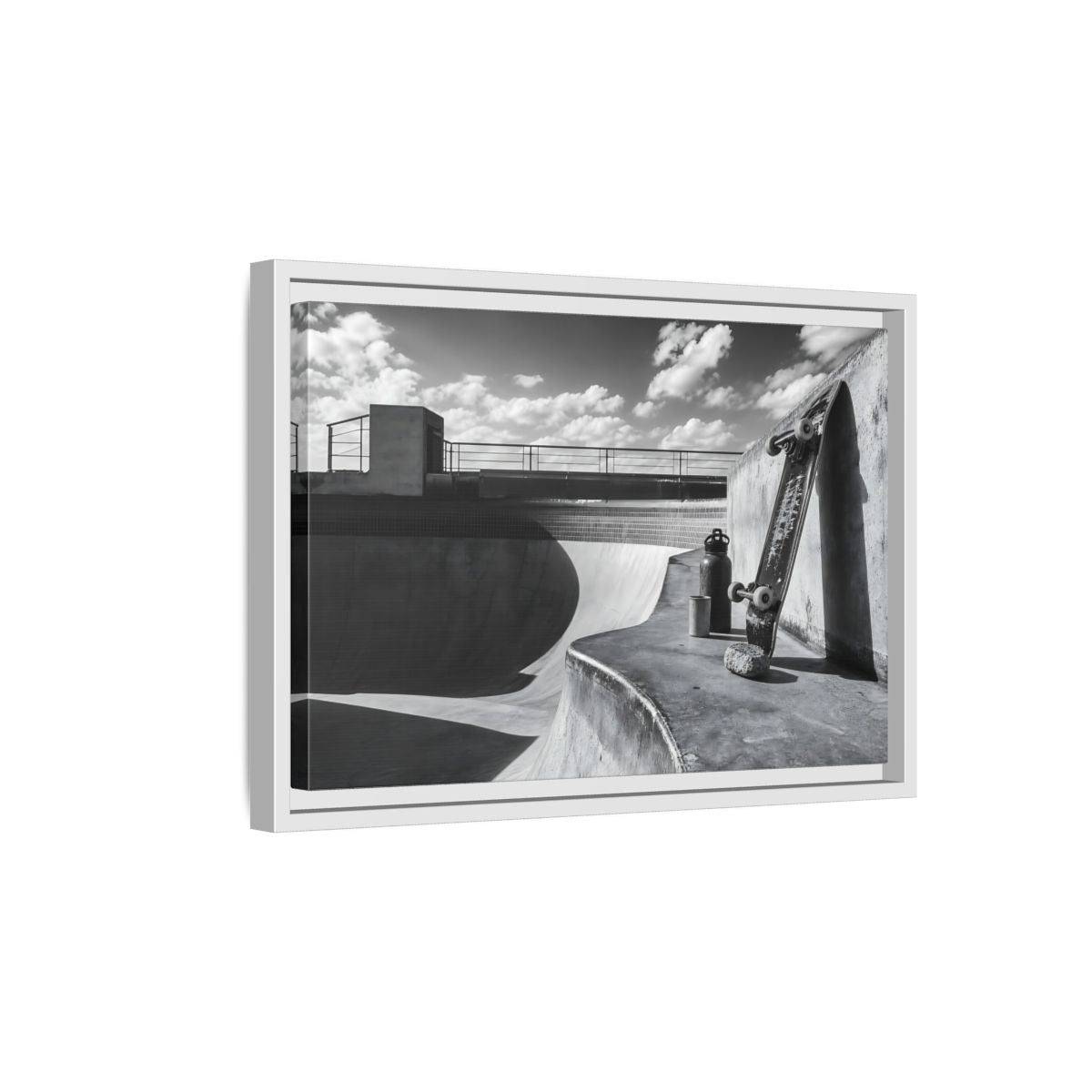 Side Mockup 4. Sports Skateboard Monochrome Skateboard Park shown as framed canvas print