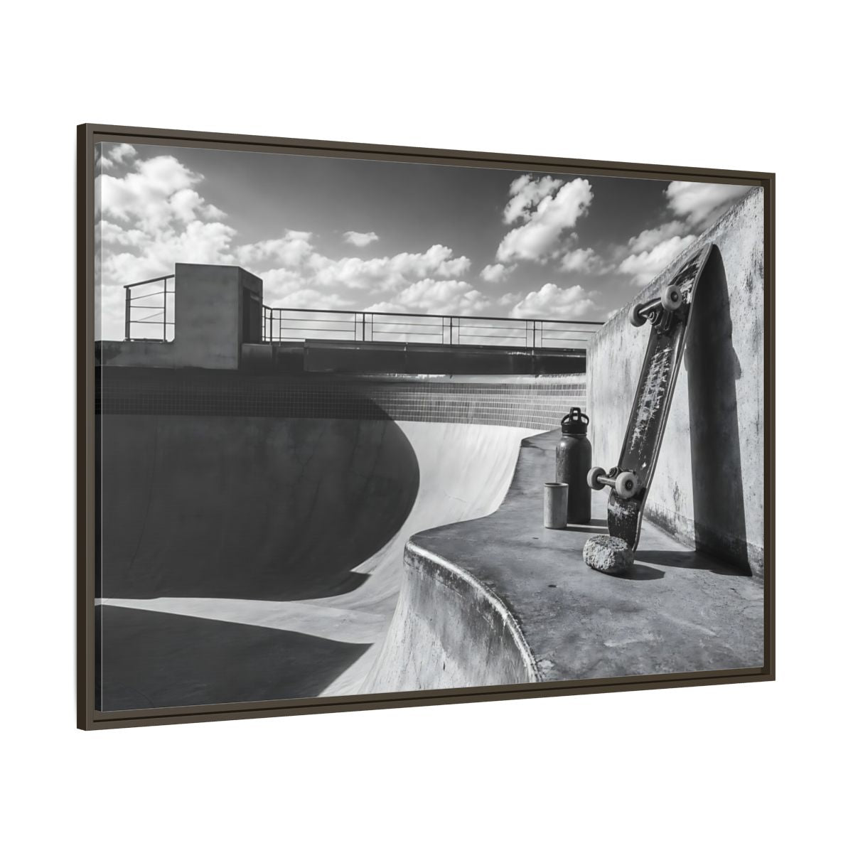 Side Mockup 8. Sports Skateboard Monochrome Skateboard Park shown as framed canvas print