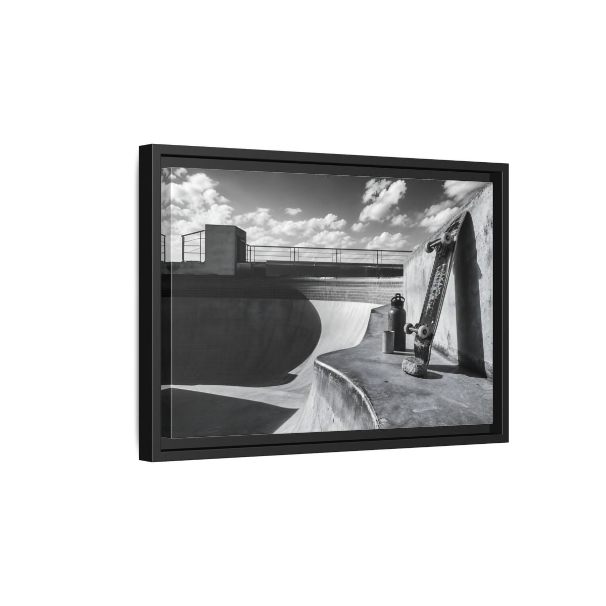 Side Mockup 6. Sports Skateboard Monochrome Skateboard Park shown as framed canvas print