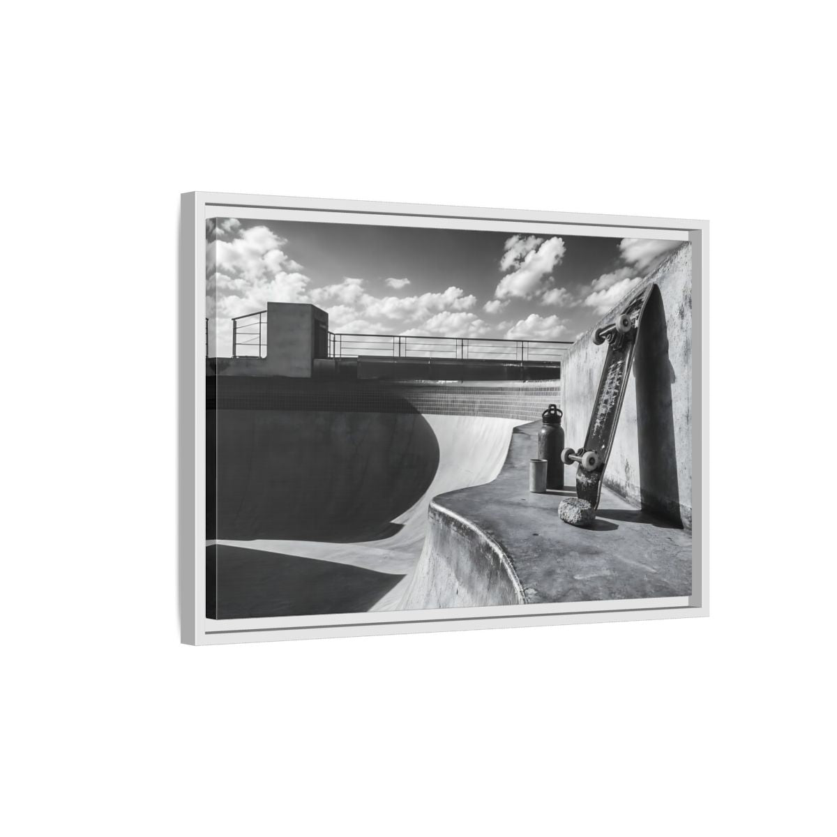 Side Mockup 1. Sports Skateboard Monochrome Skateboard Park shown as framed canvas print