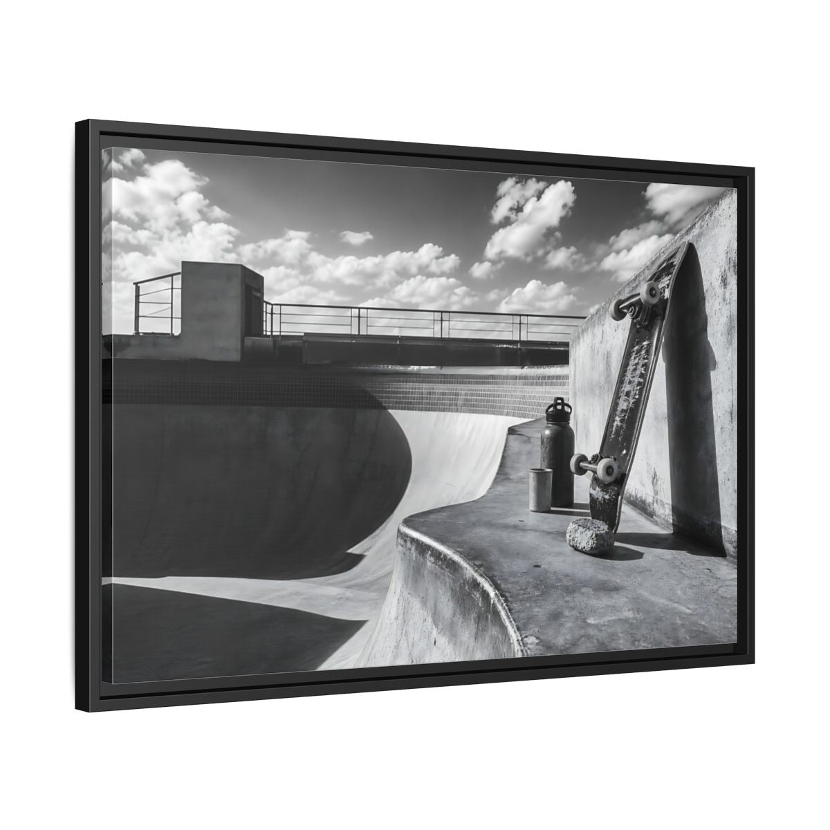 Side Mockup 14. Sports Skateboard Monochrome Skateboard Park shown as framed canvas print