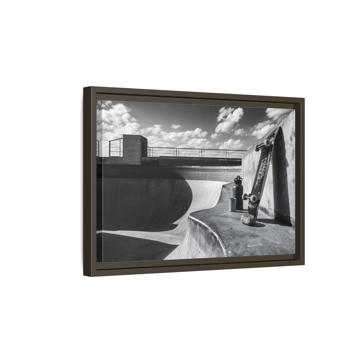 Side Mockup 5. Sports Skateboard Monochrome Skateboard Park shown as framed canvas print