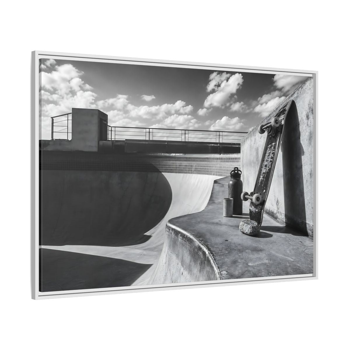 Side Mockup 7. Sports Skateboard Monochrome Skateboard Park shown as framed canvas print