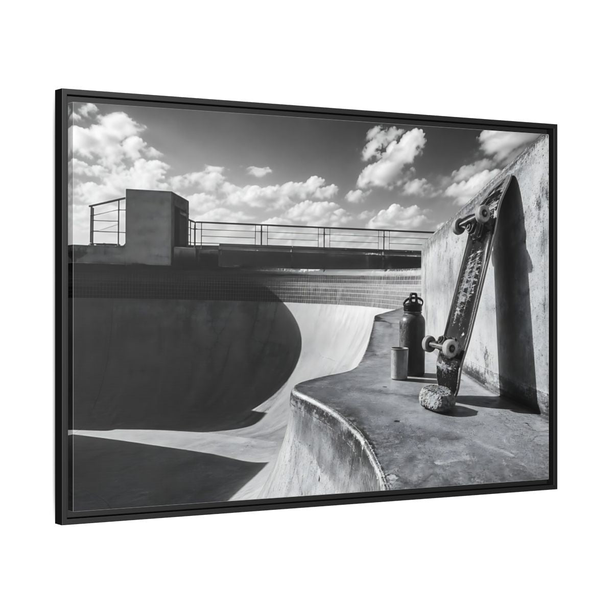 Side Mockup 12. Sports Skateboard Monochrome Skateboard Park shown as framed canvas print