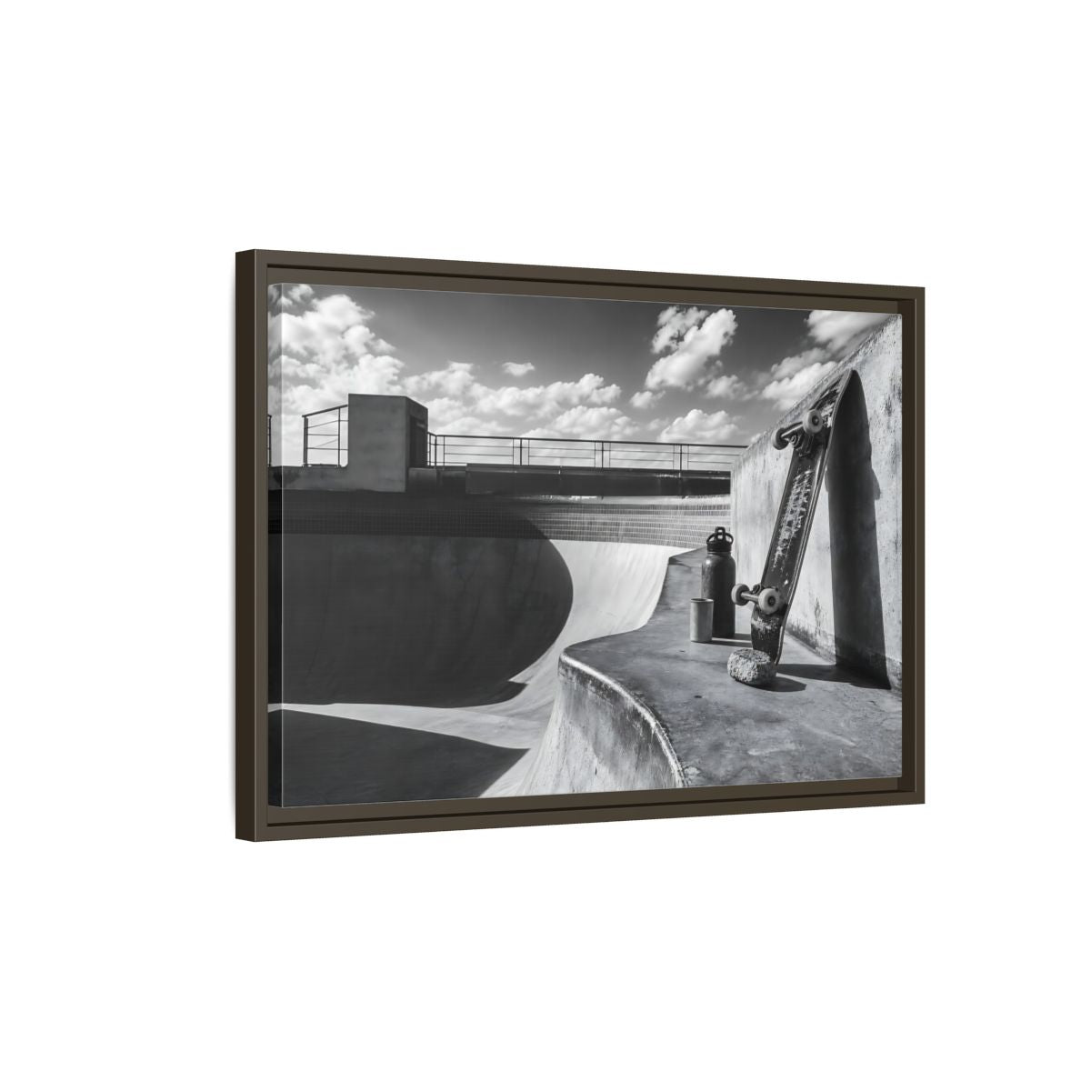 Side Mockup 2. Sports Skateboard Monochrome Skateboard Park shown as framed canvas print