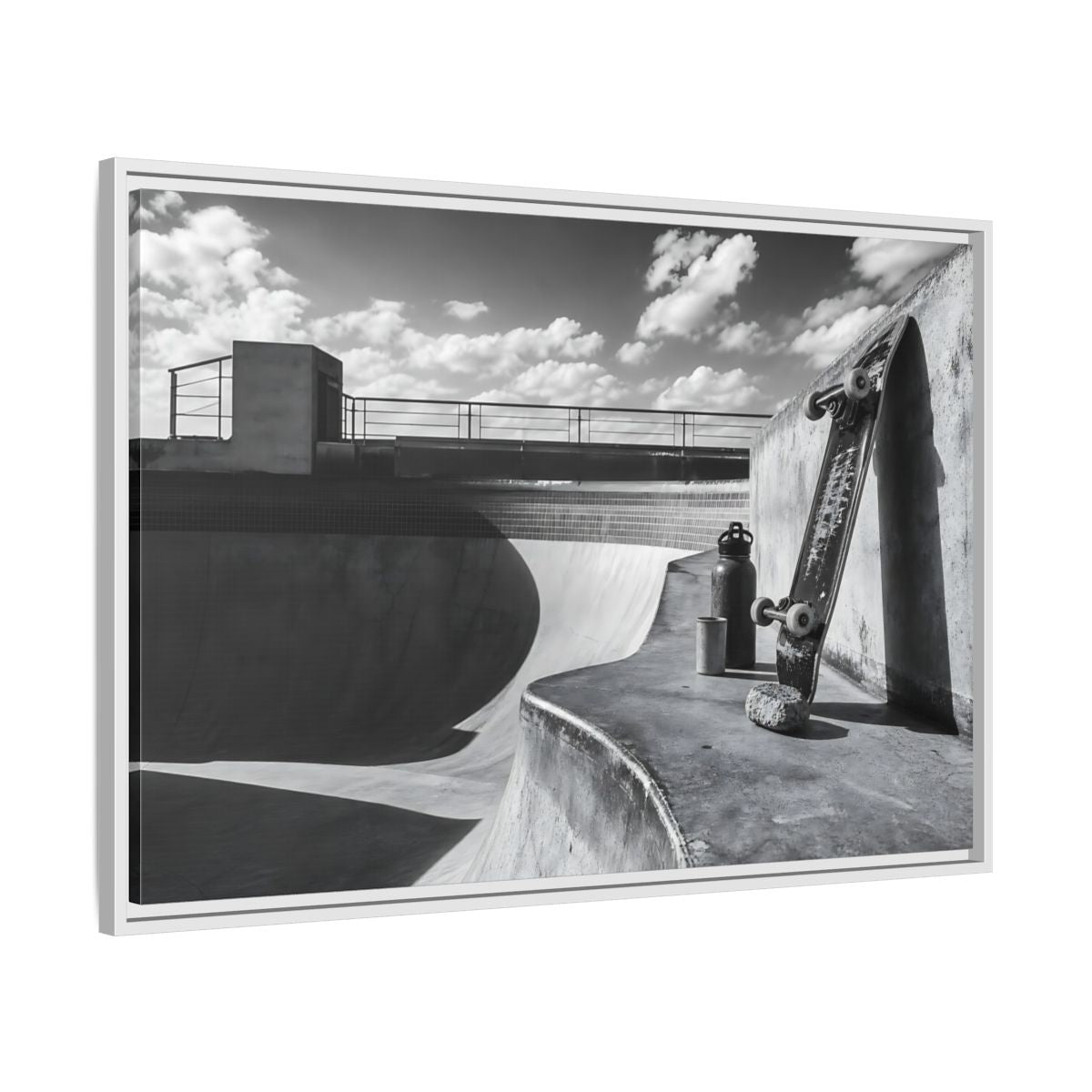 Side Mockup 9. Sports Skateboard Monochrome Skateboard Park shown as framed canvas print