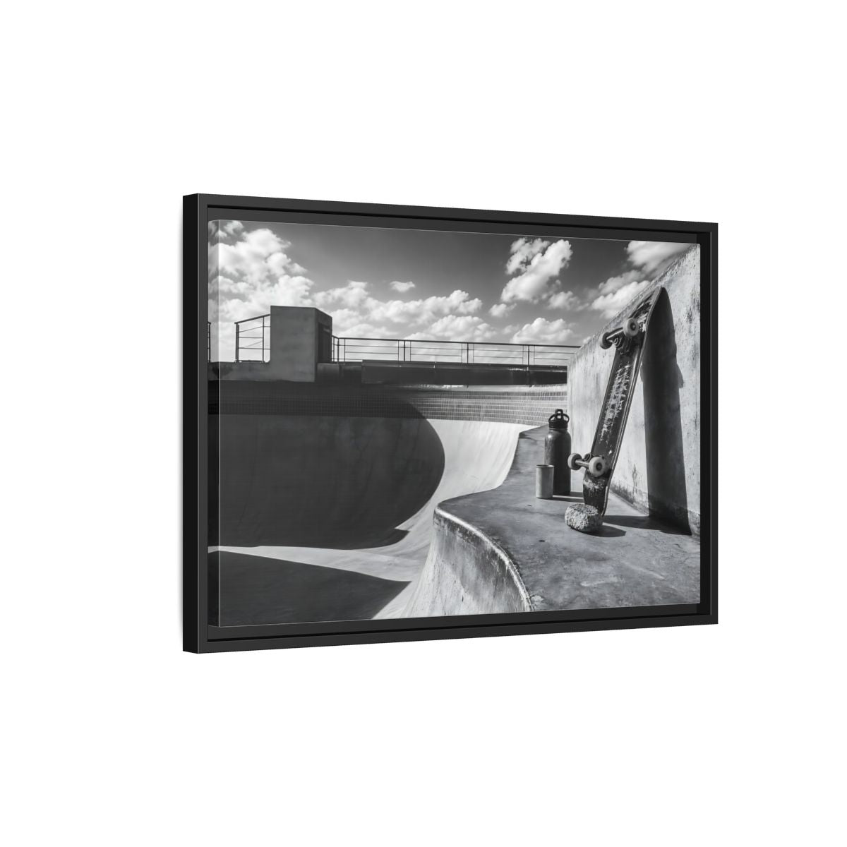 Side Mockup 3. Sports Skateboard Monochrome Skateboard Park shown as framed canvas print