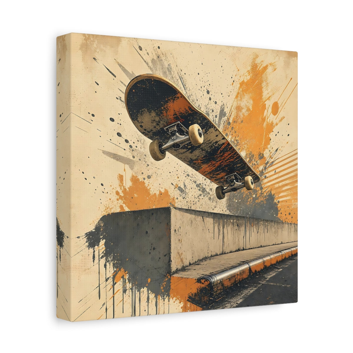 Side Mockup 9. Sports Skateboard Orange And Black shown as canvas print