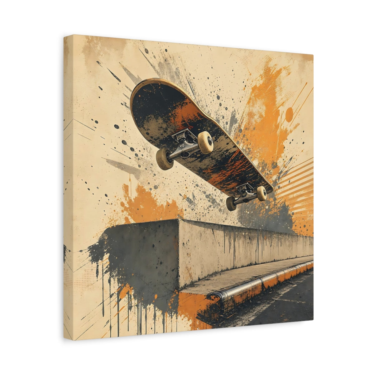 Side Mockup 6. Sports Skateboard Orange And Black shown as canvas print