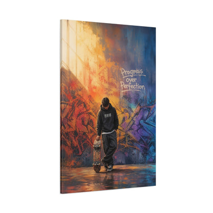 Side Mockup 1. Sports Skateboarder Colorful Graffiti shown as canvas print