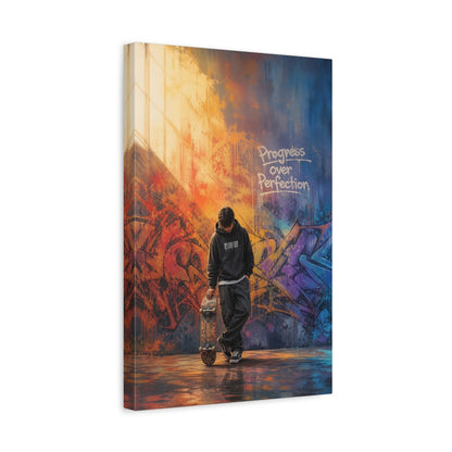 Side Mockup 4. Sports Skateboarder Colorful Graffiti shown as canvas print