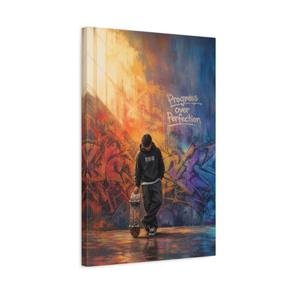 Side Mockup 3. Sports Skateboarder Colorful Graffiti shown as canvas print