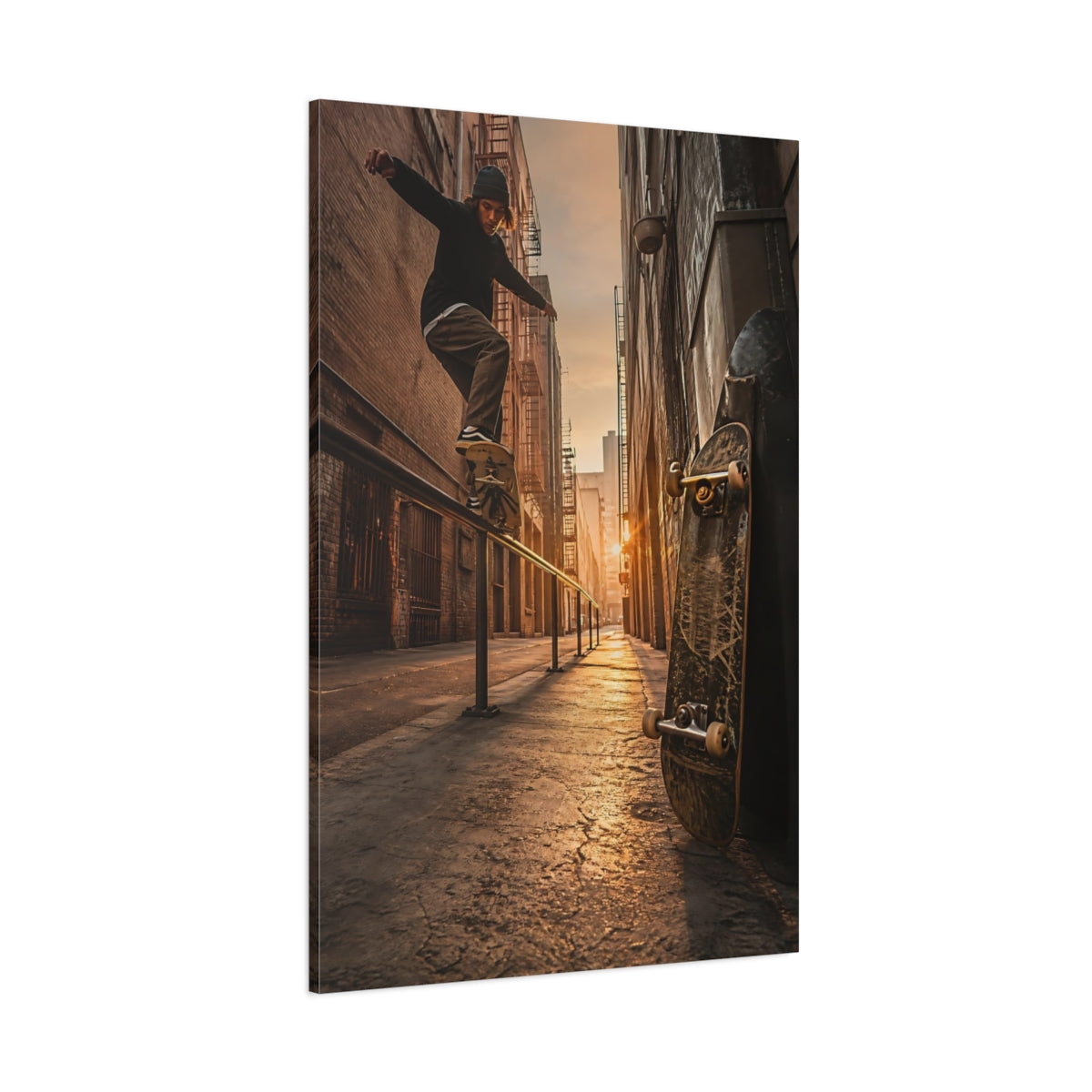 Side Mockup 1. Sports Skateboarder Orange And Brown shown as canvas print