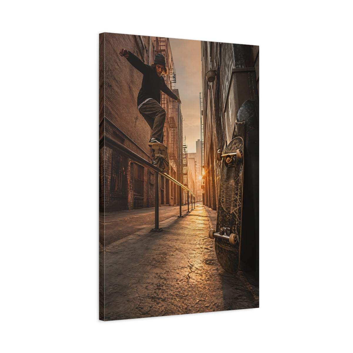 Side Mockup 2. Sports Skateboarder Orange And Brown shown as canvas print