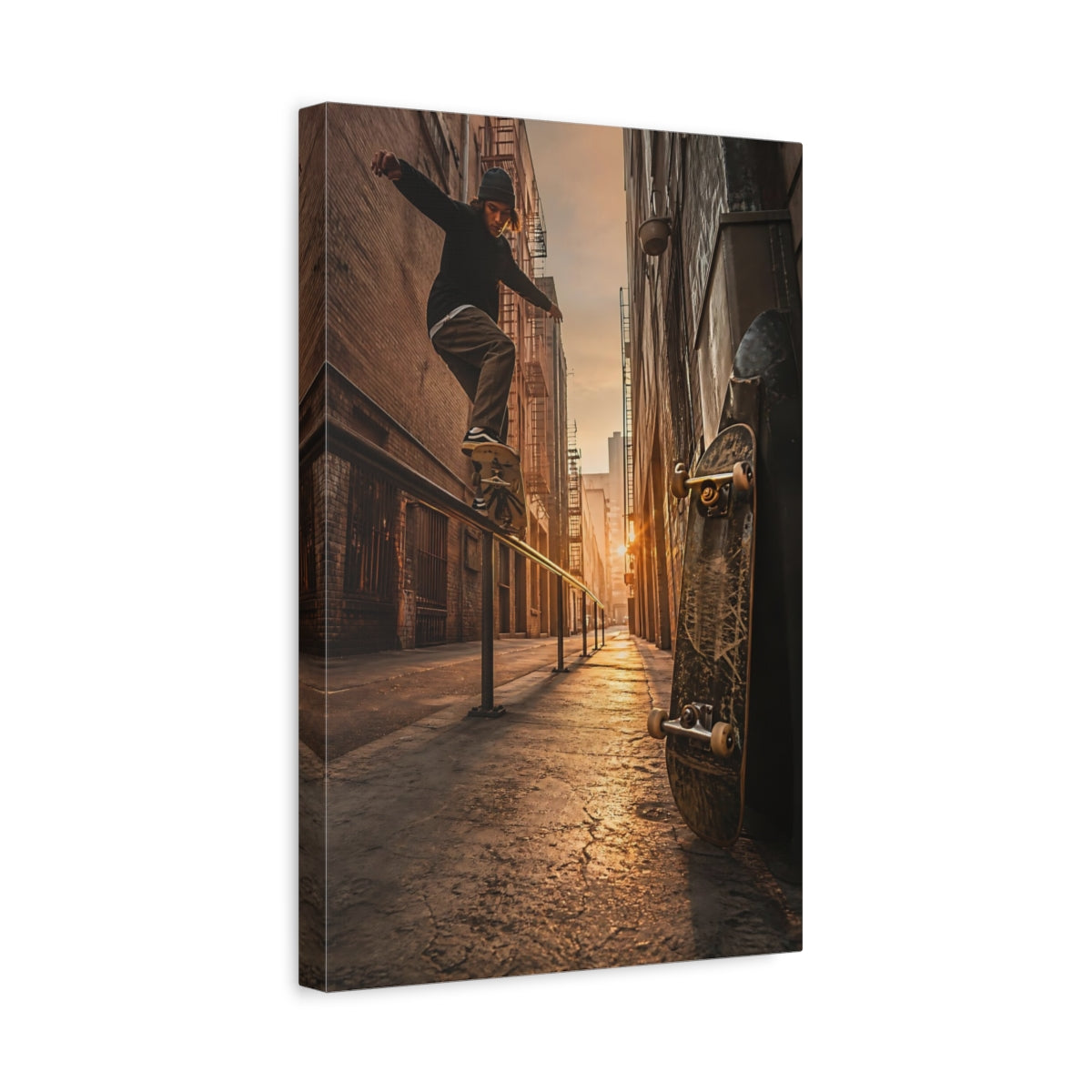 Side Mockup 4. Sports Skateboarder Orange And Brown shown as canvas print