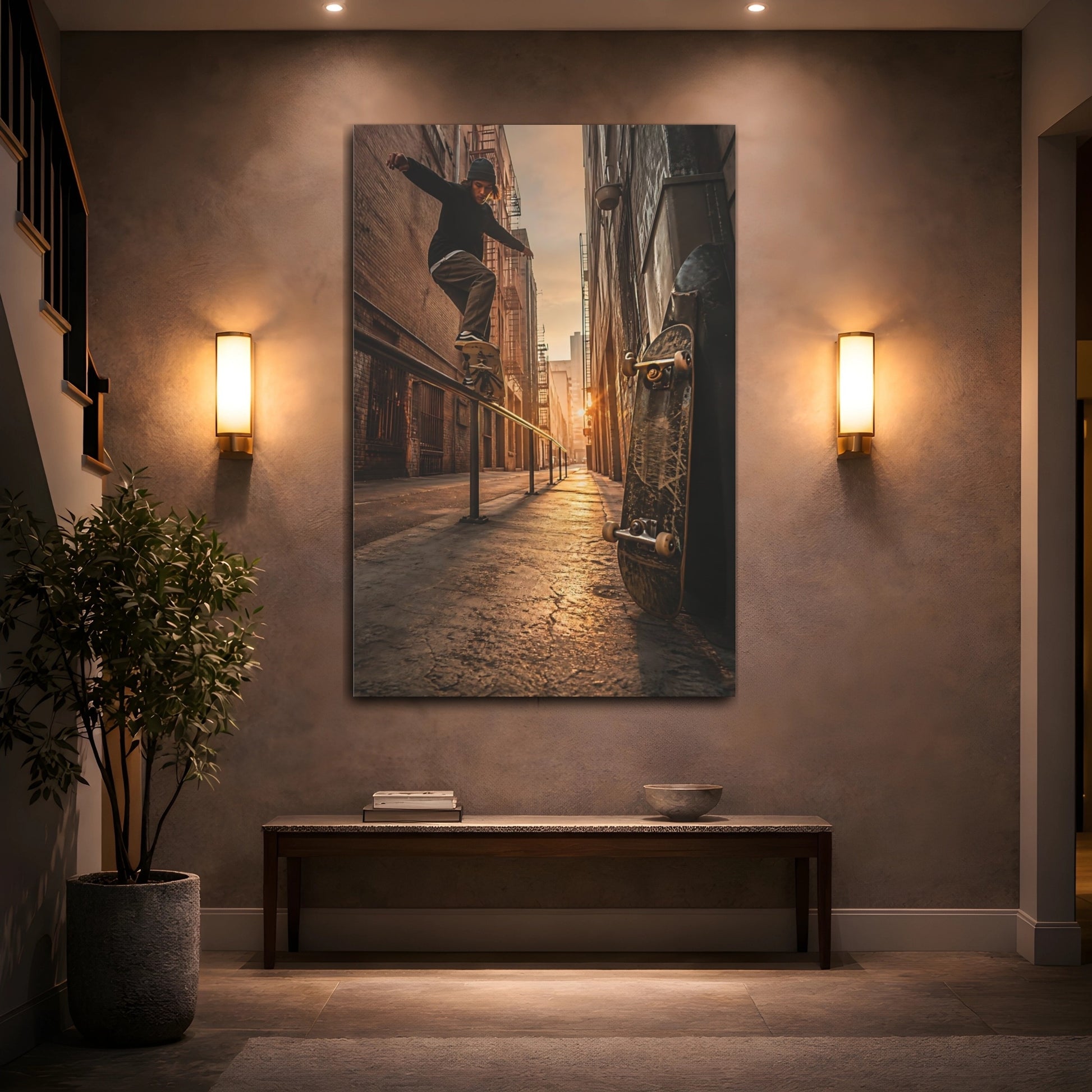 Mockup 2. Sports Skateboarder Orange And Brown shown as canvas print