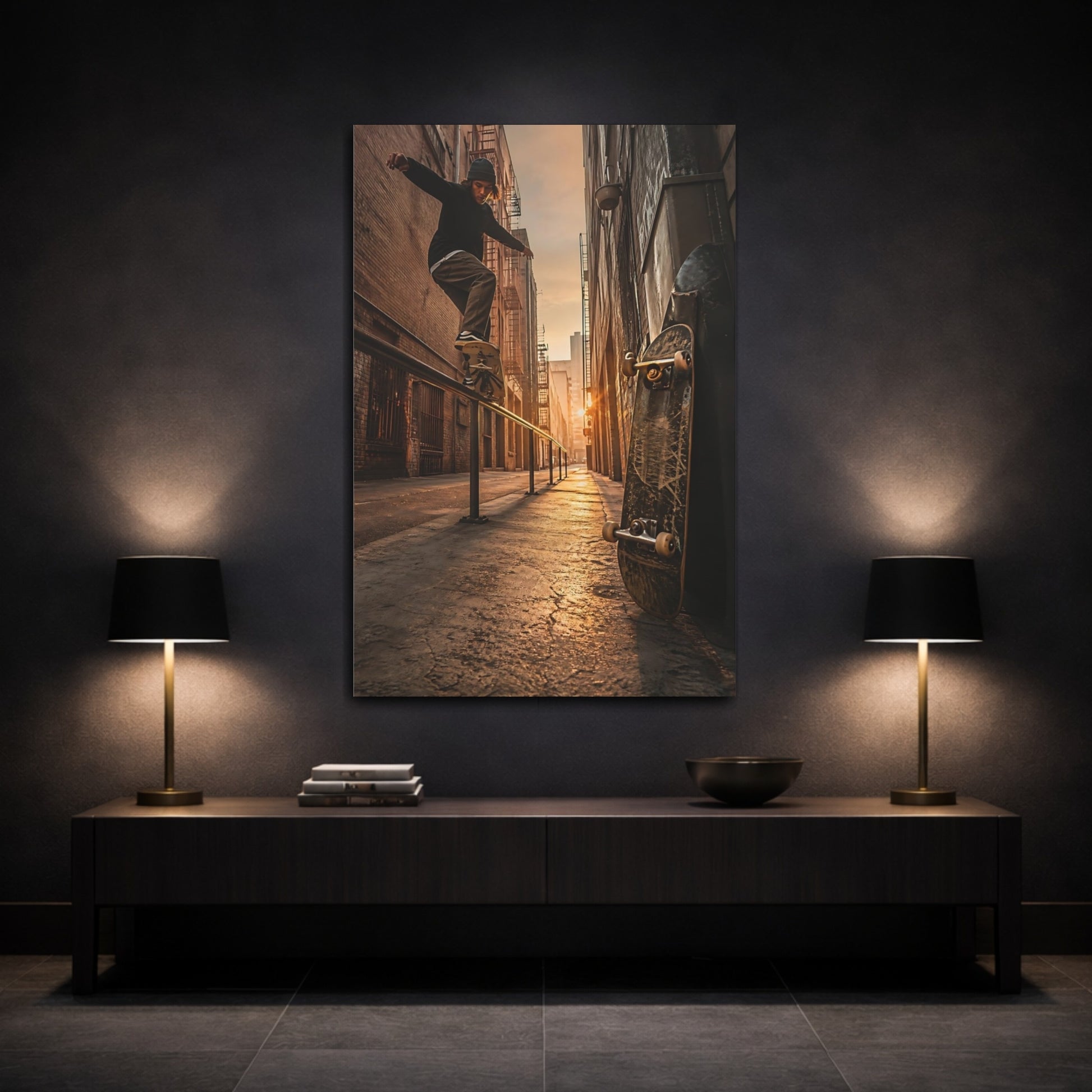 Mockup 3. Sports Skateboarder Orange And Brown shown as canvas print