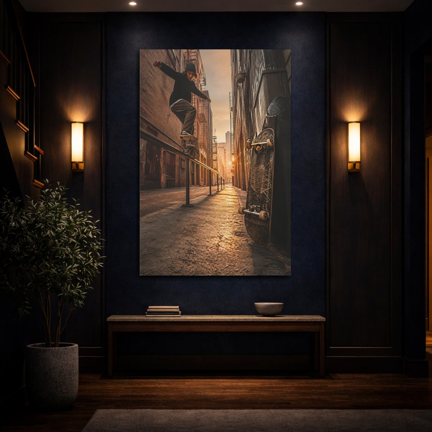 Mockup 4. Sports Skateboarder Orange And Brown shown as canvas print