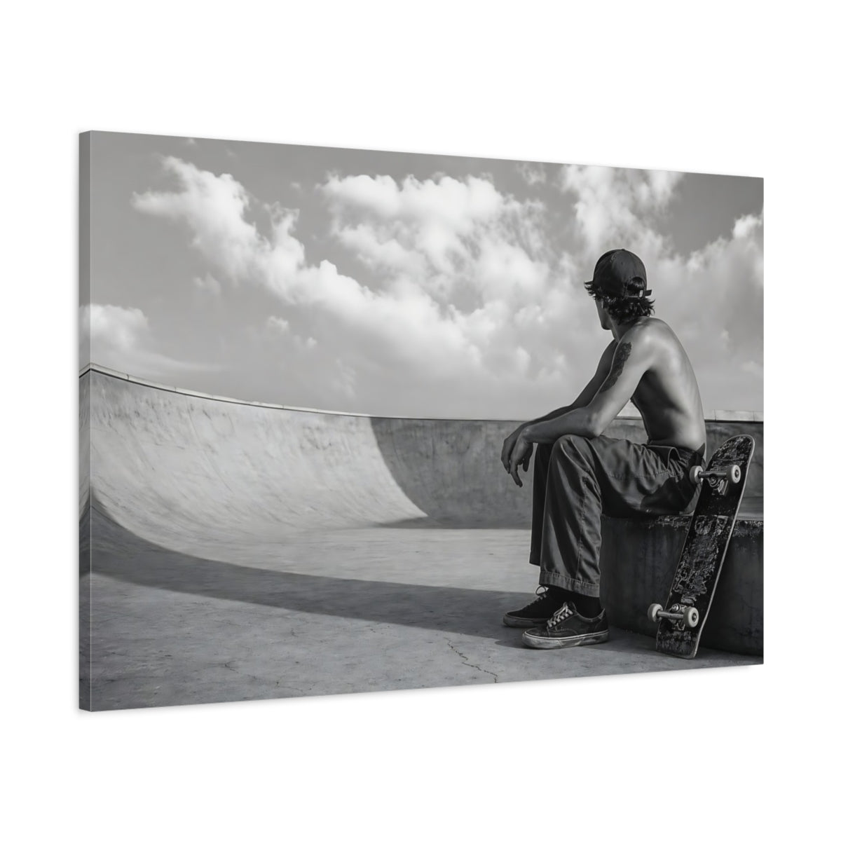Main Mockup. Sports Skateboarder Skateboard Black And White shown as canvas print