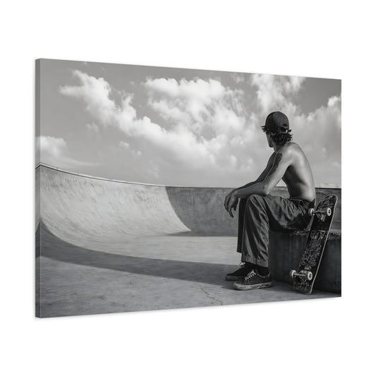 Main Mockup. Sports Skateboarder Skateboard Black And White shown as canvas print