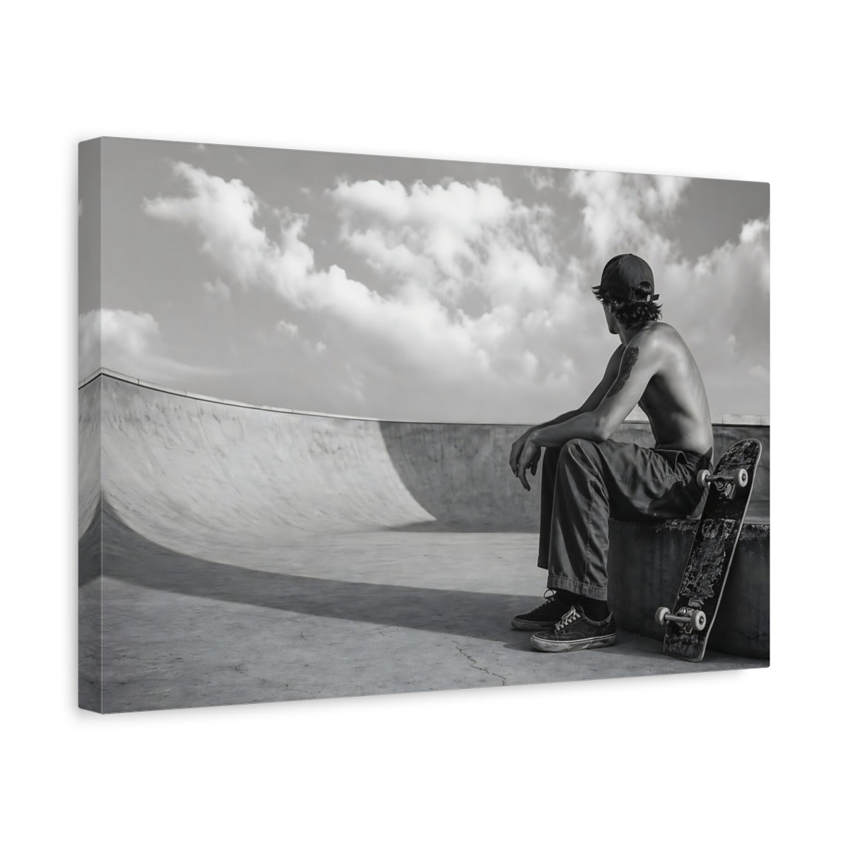 Side Mockup 4. Sports Skateboarder Skateboard Black And White shown as canvas print
