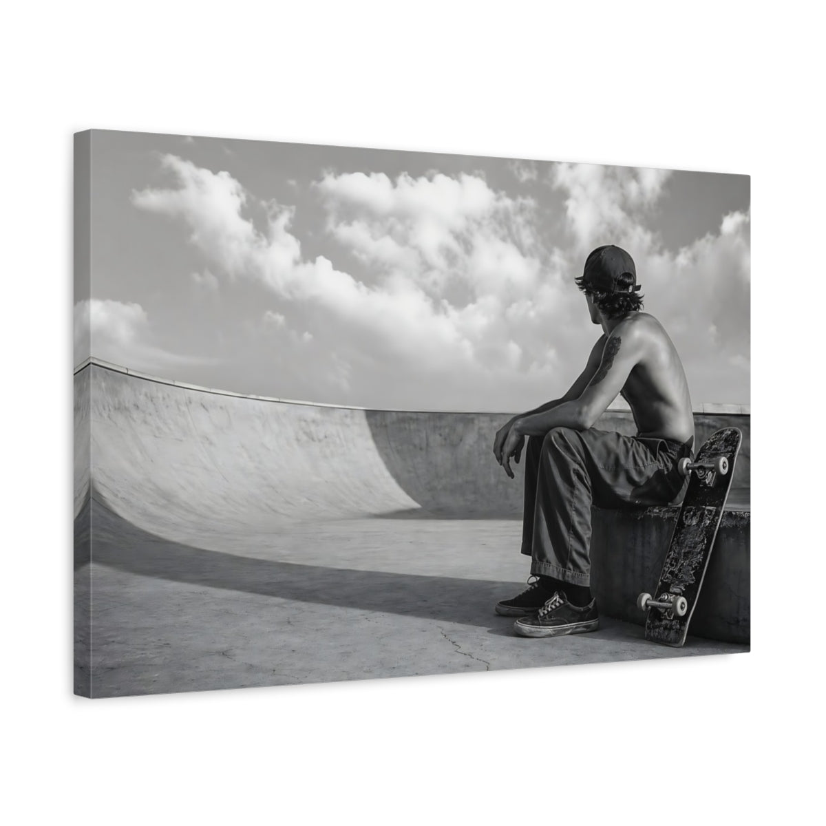 Side Mockup 3. Sports Skateboarder Skateboard Black And White shown as canvas print