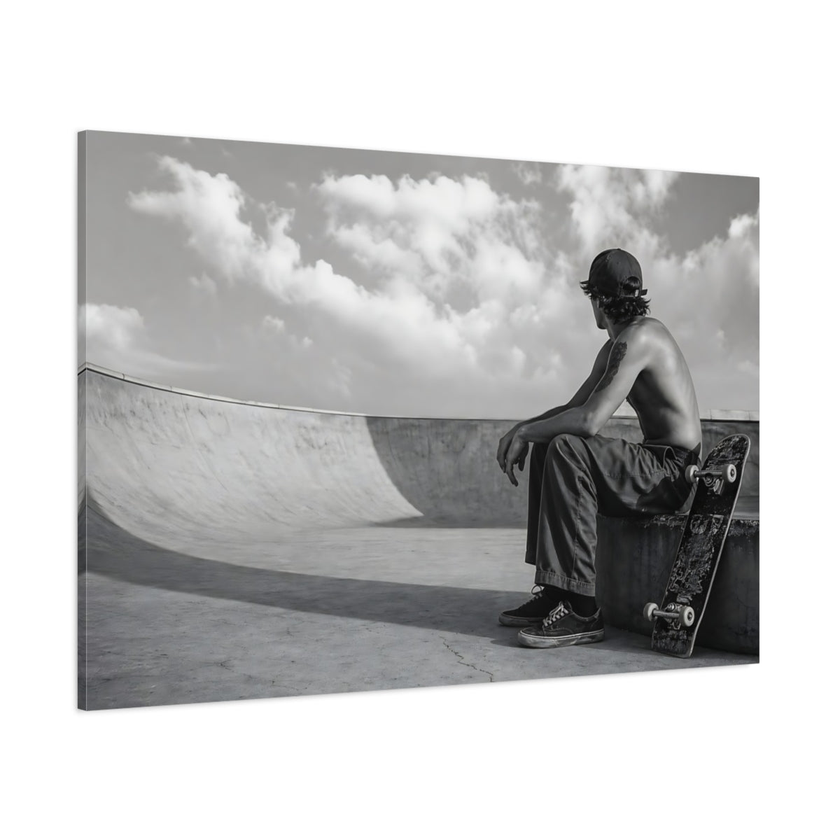 Side Mockup 1. Sports Skateboarder Skateboard Black And White shown as canvas print