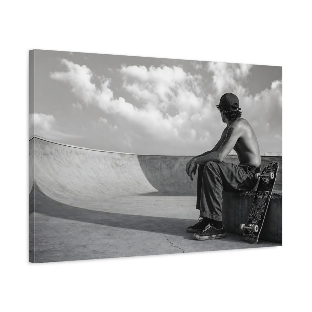 Side Mockup 2. Sports Skateboarder Skateboard Black And White shown as canvas print