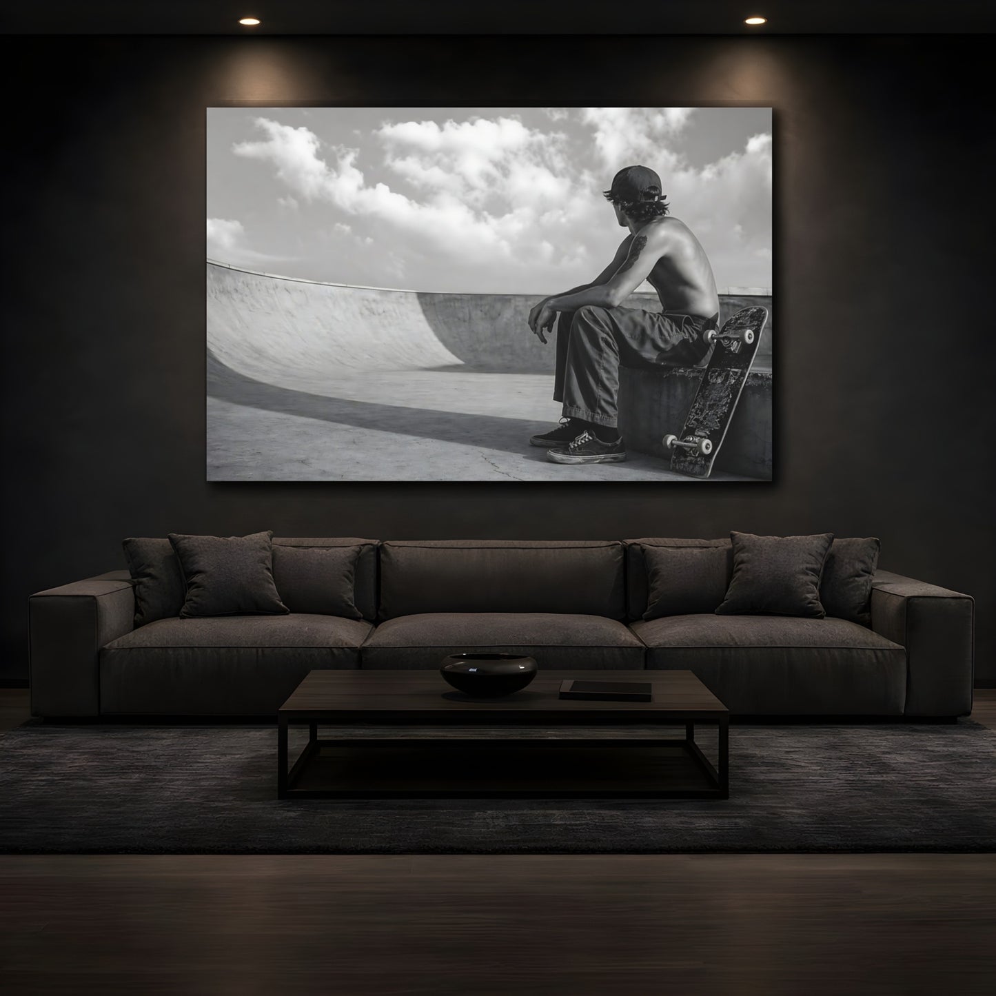 Mockup 3. Sports Skateboarder Skateboard Black And White shown as canvas print