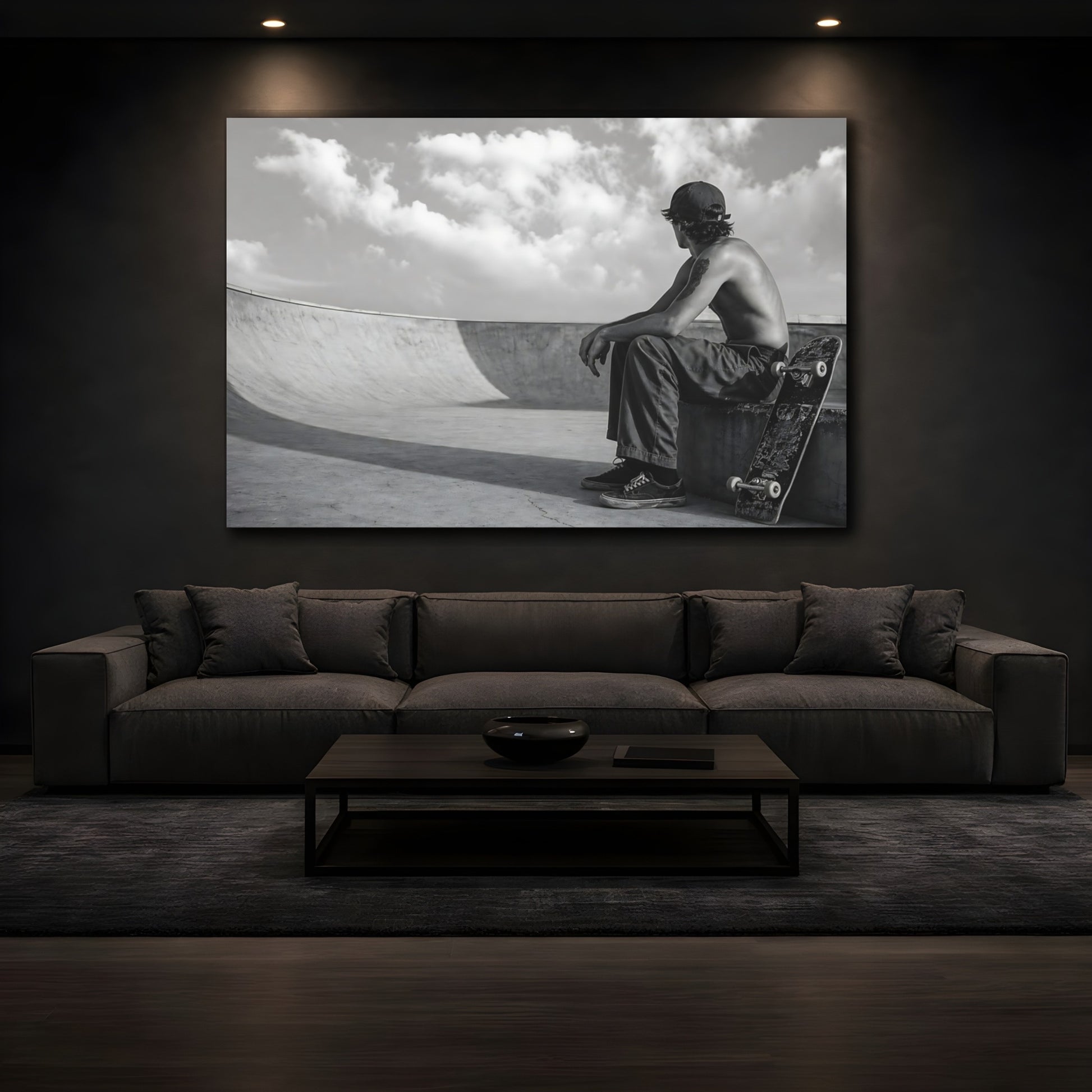 Mockup 3. Sports Skateboarder Skateboard Black And White shown as canvas print