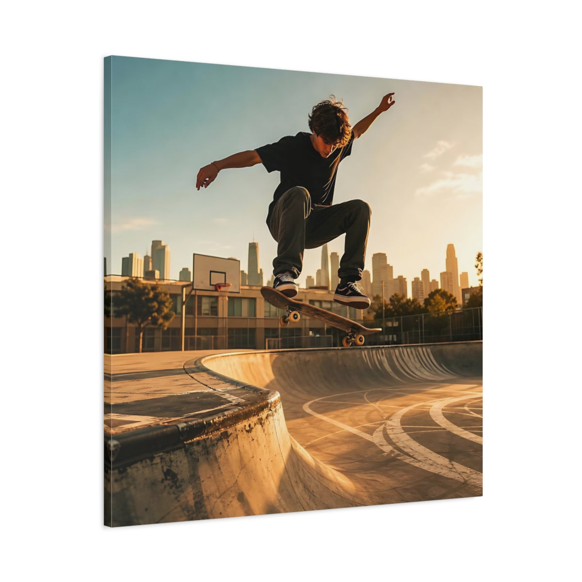 Main Mockup. Sports Skateboarder Skateboarder Sunset shown as canvas print