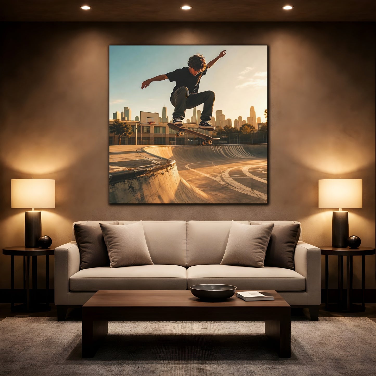 Mockup 2. Sports Skateboarder Skateboarder Sunset shown as canvas print