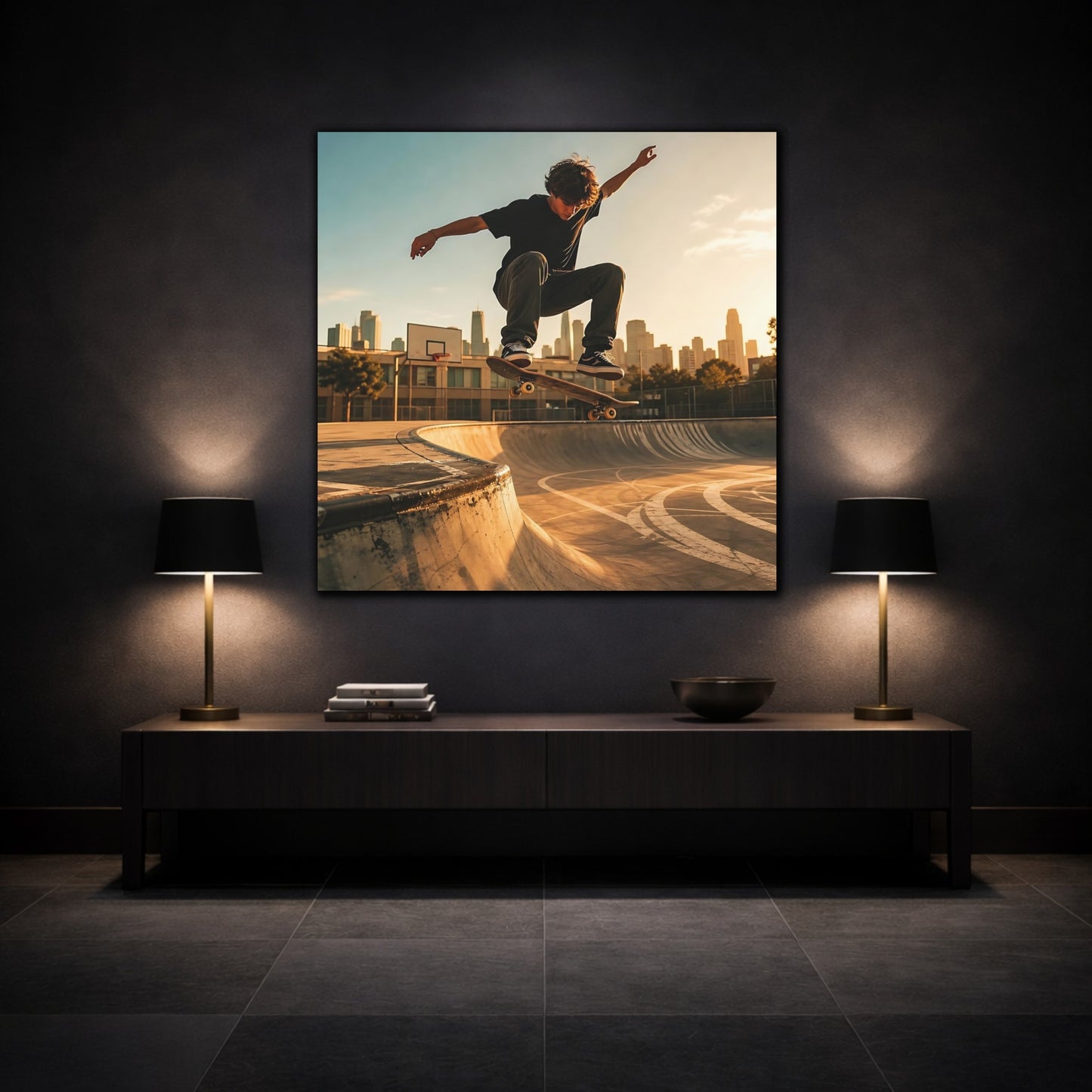 Mockup 3. Sports Skateboarder Skateboarder Sunset shown as canvas print