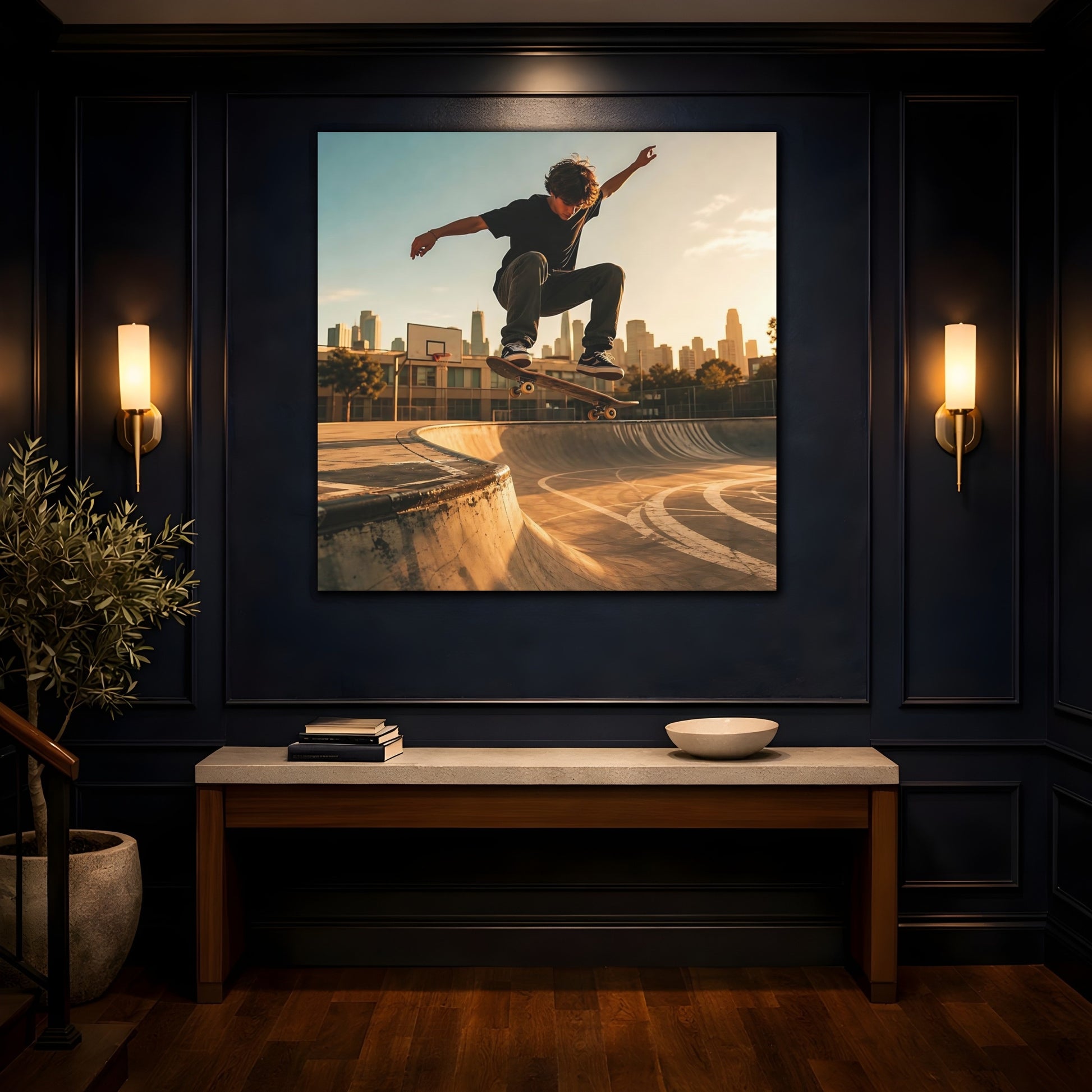 Mockup 4. Sports Skateboarder Skateboarder Sunset shown as canvas print