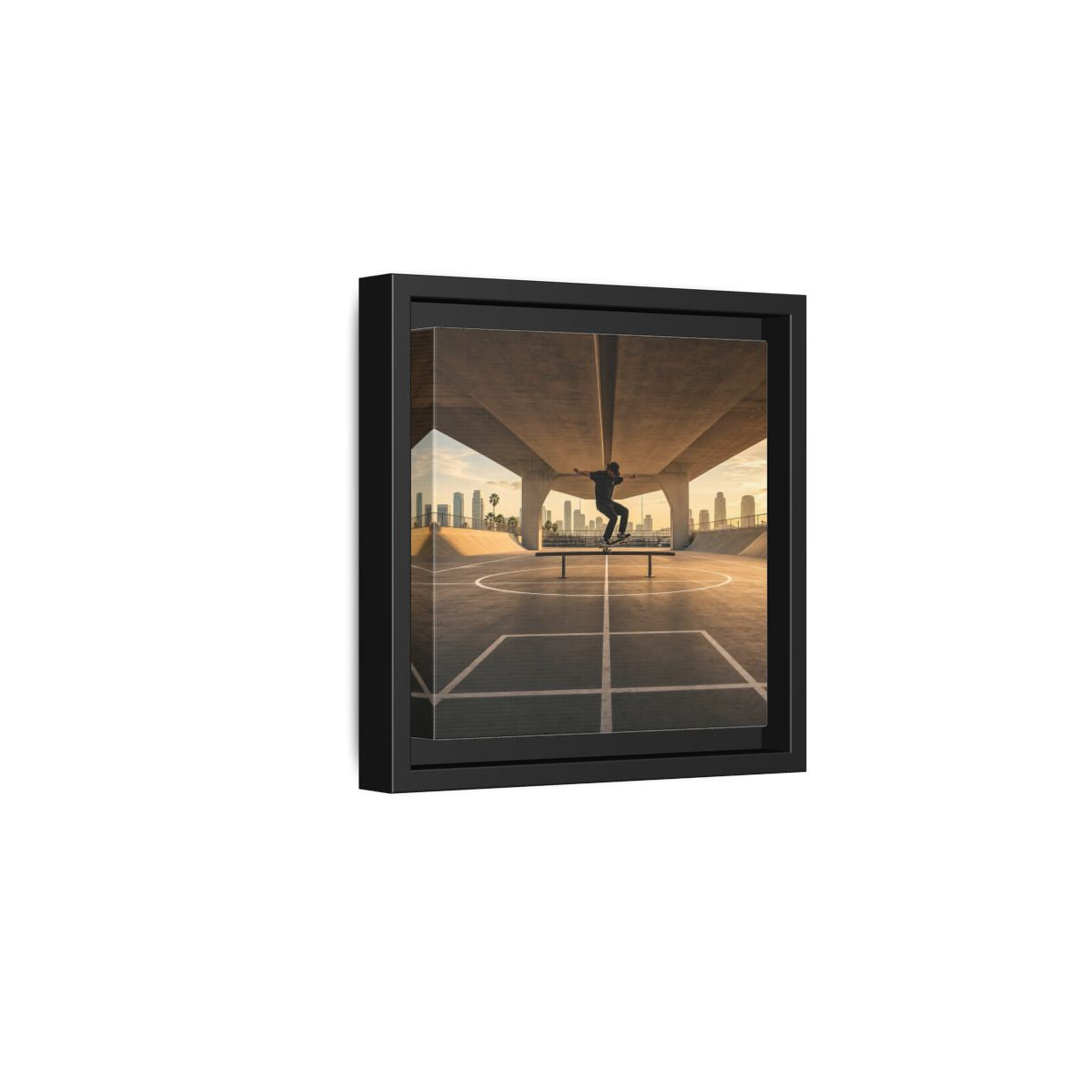 Side Mockup 3. Sports Skateboarder Skateboarding Gold shown as framed canvas print
