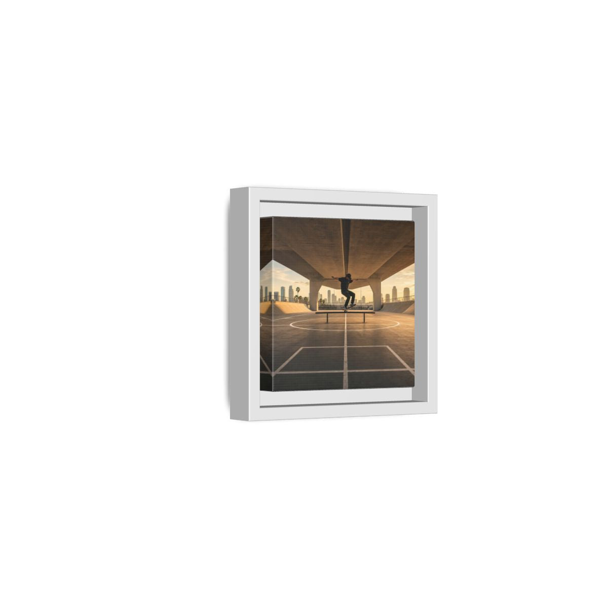 Side Mockup 22. Sports Skateboarder Skateboarding Gold shown as framed canvas print