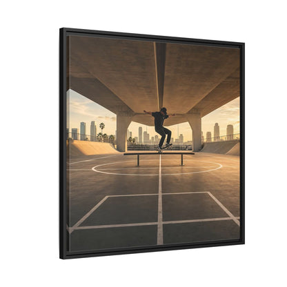Side Mockup 9. Sports Skateboarder Skateboarding Gold shown as framed canvas print