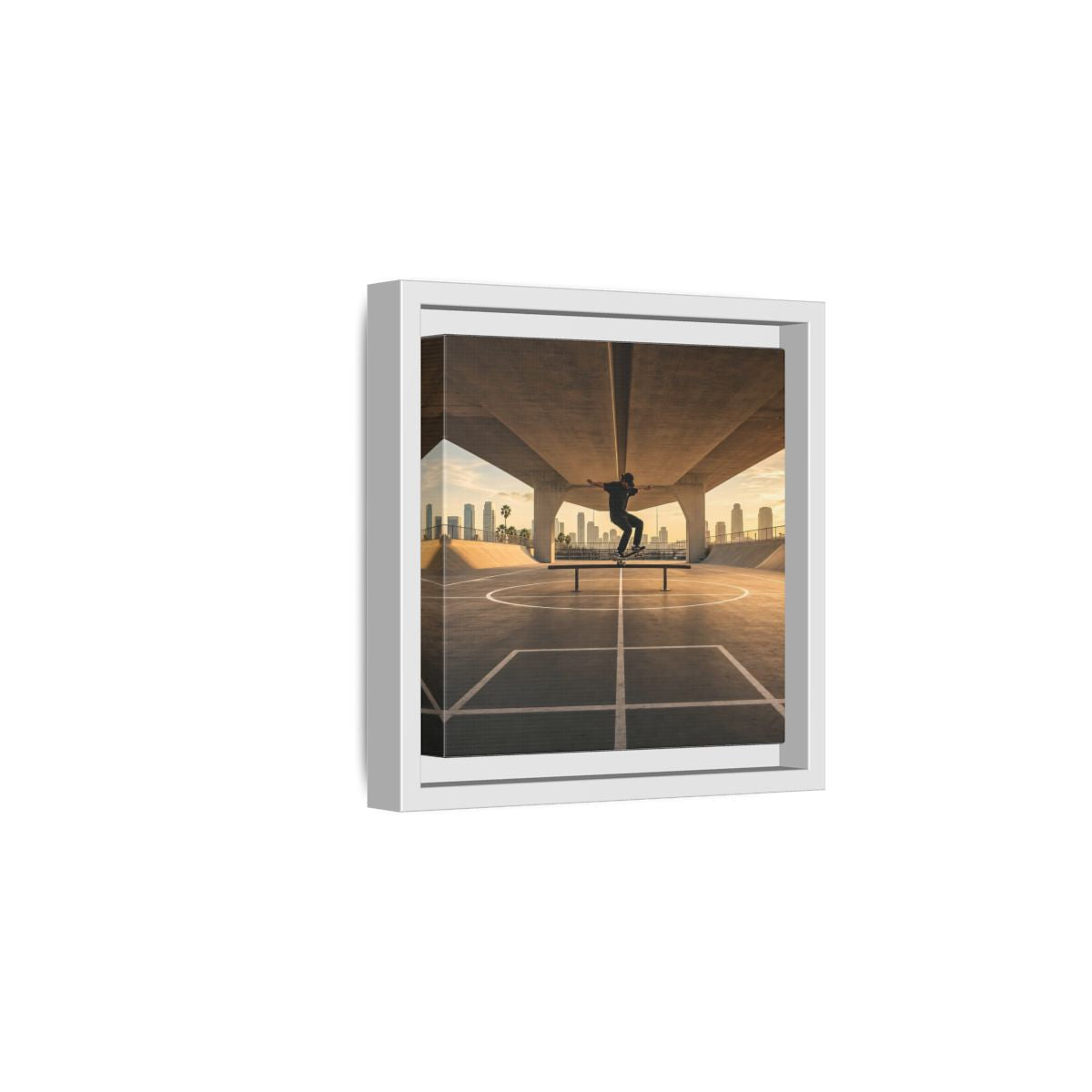Side Mockup 1. Sports Skateboarder Skateboarding Gold shown as framed canvas print