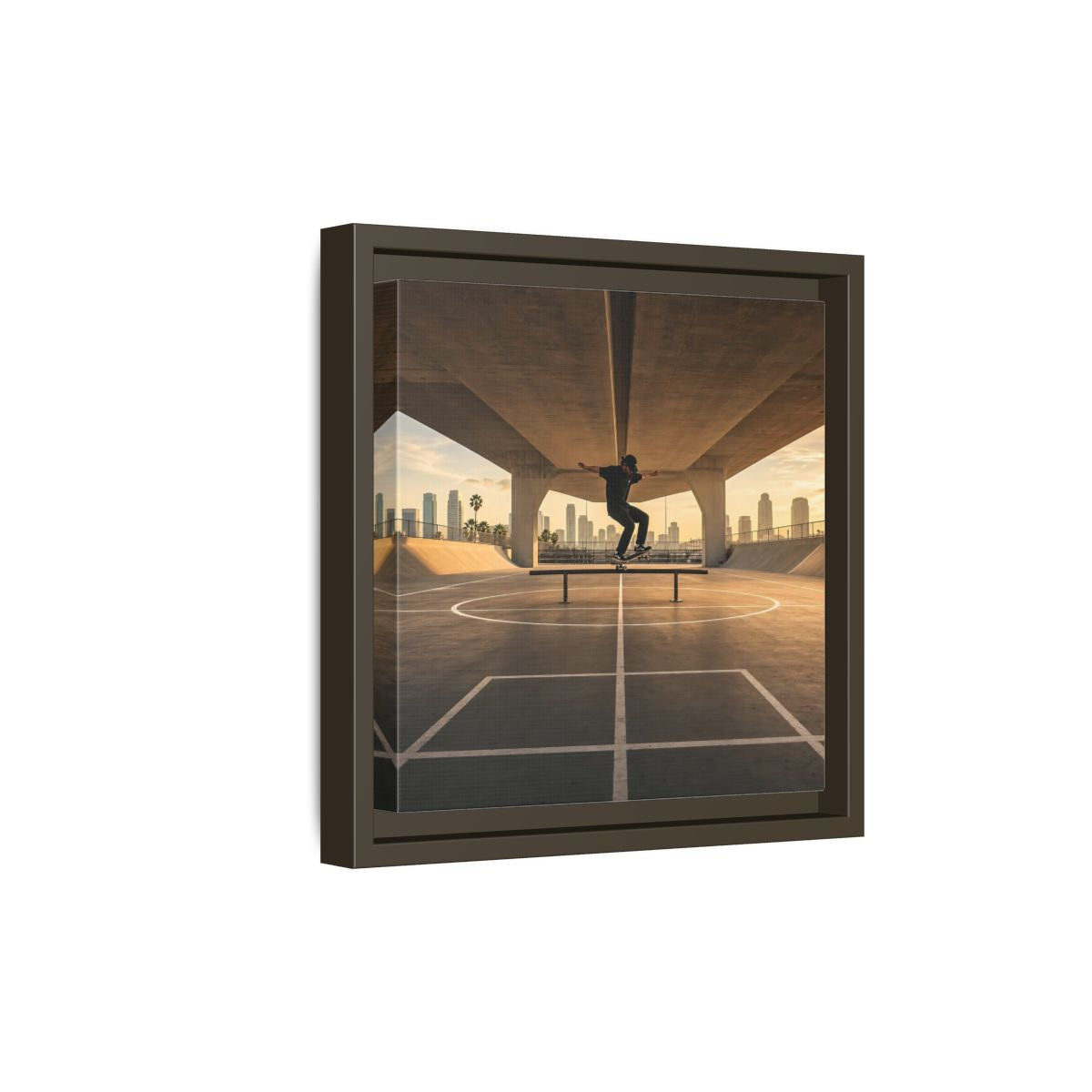 Side Mockup 20. Sports Skateboarder Skateboarding Gold shown as framed canvas print