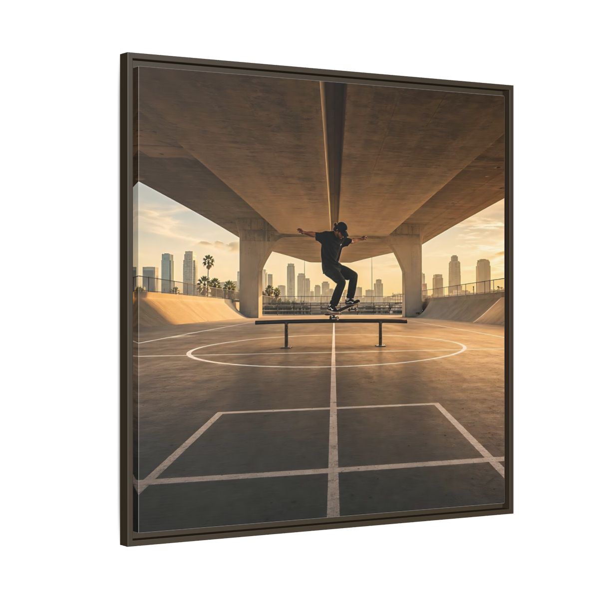 Side Mockup 5. Sports Skateboarder Skateboarding Gold shown as framed canvas print