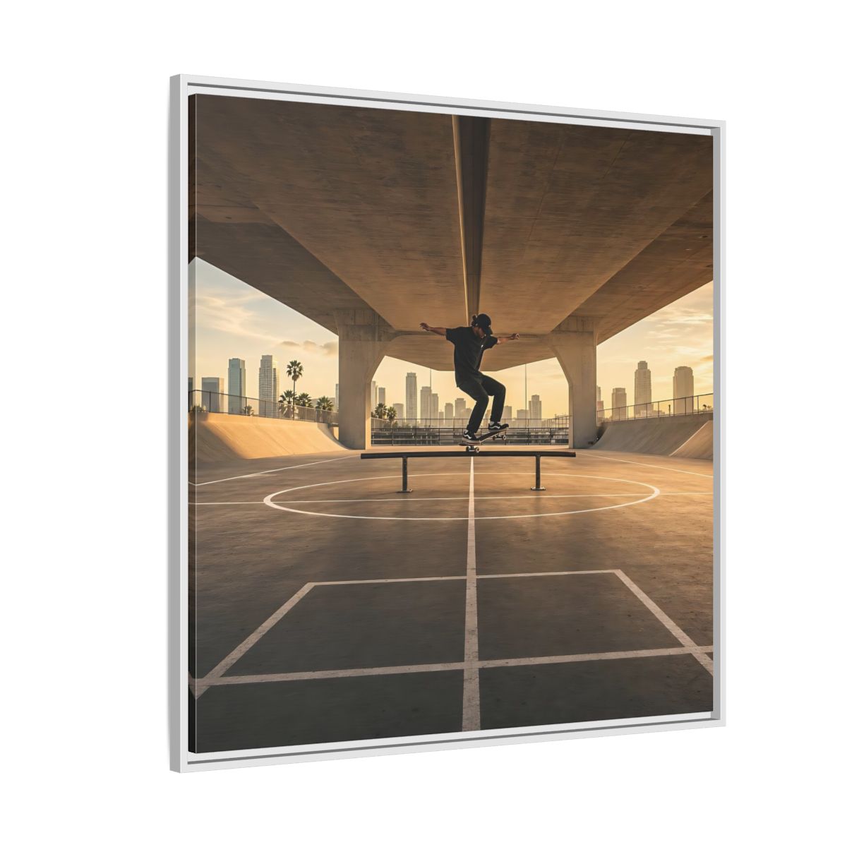 Side Mockup 4. Sports Skateboarder Skateboarding Gold shown as framed canvas print