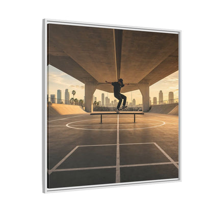 Side Mockup 4. Sports Skateboarder Skateboarding Gold shown as framed canvas print