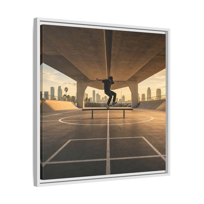 Side Mockup 26. Sports Skateboarder Skateboarding Gold shown as framed canvas print