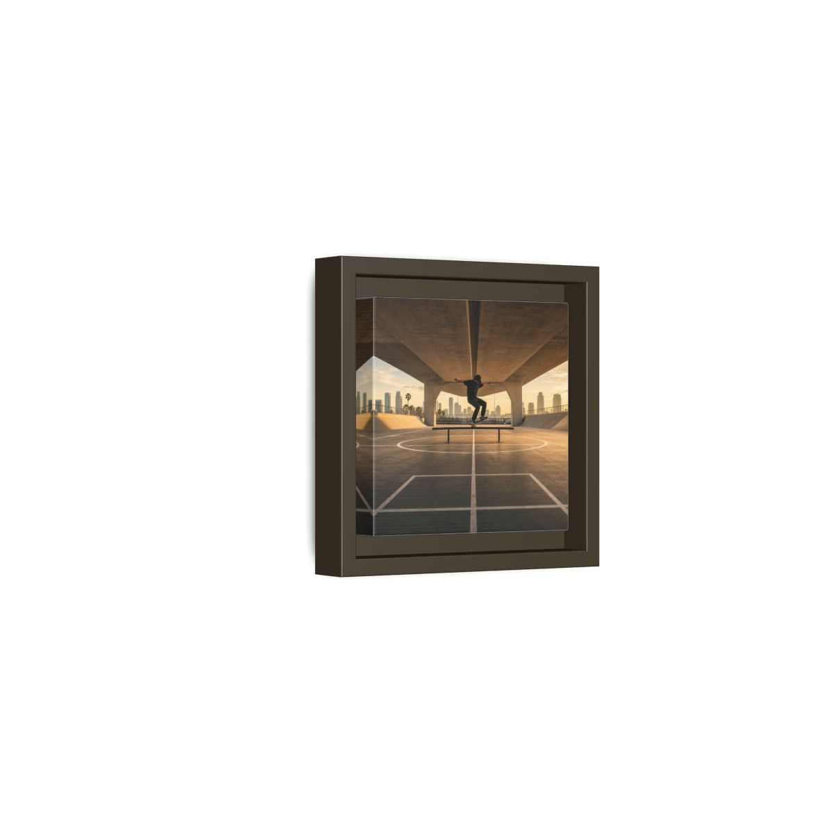 Side Mockup 23. Sports Skateboarder Skateboarding Gold shown as framed canvas print