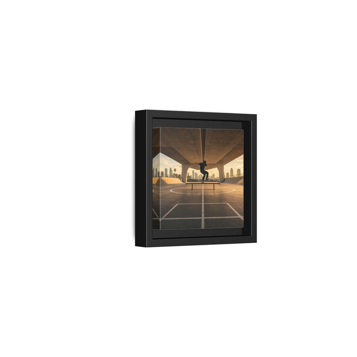 Side Mockup 24. Sports Skateboarder Skateboarding Gold shown as framed canvas print