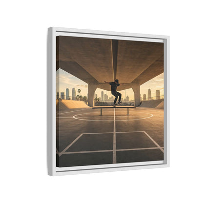 Side Mockup 13. Sports Skateboarder Skateboarding Gold shown as framed canvas print